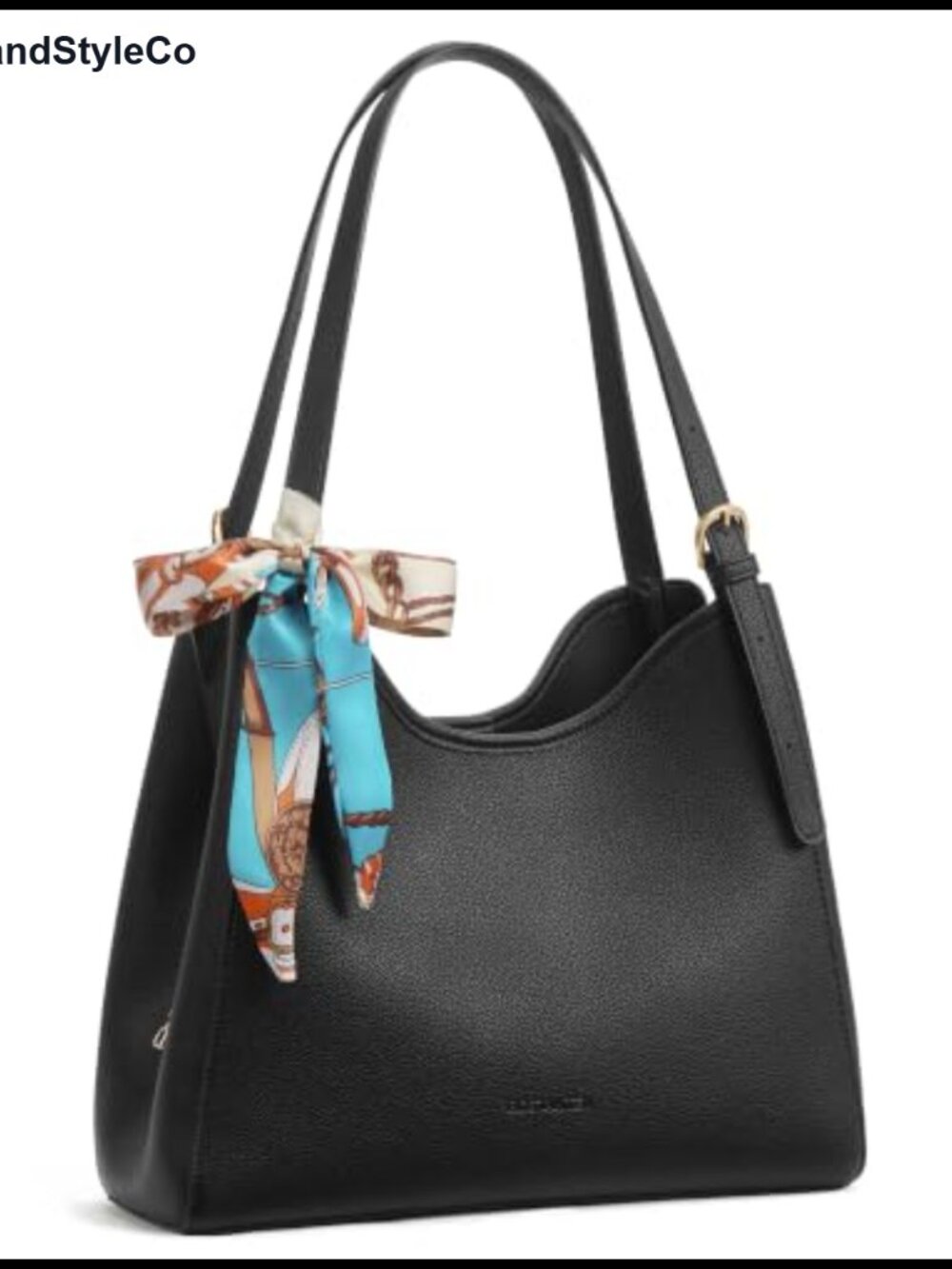 Faux Leather Shoulder Bag 3 Compartments Adjustable Strap Scarf